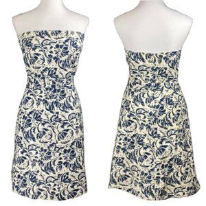 J Crew Ivory/Blue Floral Strapless Dress